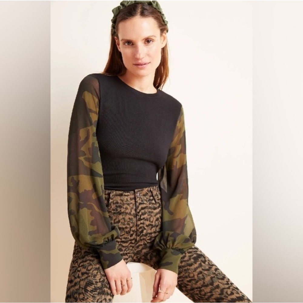 Generation Love Noelle Camo Print Long Sleeve Top NWT